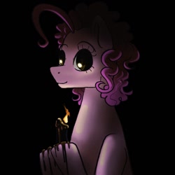 Size: 1024x1024 | Tagged: safe, artist:smirk, pinkie pie, black background, candle, creepy, fire, simple background, smiling, solo