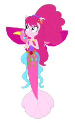 Size: 463x753 | Tagged: safe, artist:selenaede, artist:user15432, pinkie pie, fairy, mermaid, equestria girls, g4, alternate hairstyle, base used, clothes, crossover, cutie mark on human, fairy wings, fairyized, fins, fish tail, flower, flower in hair, mermaid fairy, mermaid tail, mermaidix, mermaidized, mermay, pink wings, ponied up, ponytail, simple background, smiling, solo, species swap, tail, transparent background, wings, winx, winx club, winxified