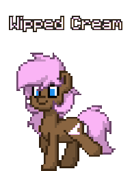 Size: 232x300 | Tagged: safe, artist:salty air, oc, oc only, oc:wipped cream, earth pony, pony, pony town, blue eyes, brown coat, cute, earth pony oc, intentional spelling error, male, ocbetes, pink mane, stallion, stallion oc, trotting