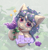 Size: 1900x2000 | Tagged: safe, artist:moewwur, artist:rin-mandarin, pony, blue mane, bust, commission, flower, flower in hair, fluffy, light skin, lights, lilac, lilac bush, looking at you, purple eyes, solo, sparkles, your character here
