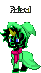 Size: 176x312 | Tagged: safe, artist:salty air, pony, unicorn, pony town, spoiler:deltarune, animated, black coat, black mane, blue eyes, clothes, cute, cute little fangs, deltarune, fangs, fluffy boi, glowing, glowing horn, horn, magic, magic aura, ponified, ralsei, robe, scarf, simple background, solo, transparent background, trotting, yellow magic