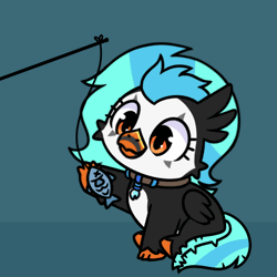 Size: 600x600 | Tagged: safe, artist:sugar morning, oc, oc only, oc:icebeak, classical hippogriff, fish, hippogriff, animated, behaving like a cat, commission, cute, jewelry, necklace, ocbetes, simple background, sitting, stick, string, ych result