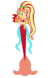 Size: 575x932 | Tagged: safe, artist:selenaede, artist:user15432, sunset shimmer, fairy, mermaid, equestria girls, g4, alternate hairstyle, base used, clothes, crossover, cutie mark on human, fairy wings, fairyized, fins, fish tail, flower, flower in hair, hand on hip, mermaid fairy, mermaid tail, mermaidix, mermaidized, mermay, ponied up, ponytail, red wings, simple background, smiling, species swap, tail, transparent background, wings, winx, winx club, winxified