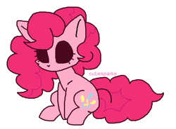 Size: 685x503 | Tagged: safe, artist:cutiesparke, pinkie pie, earth pony, pony, g4, black sclera, empty eyes, female, ms paint, no mouth, simple background, sitting, solo, white background