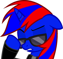 Size: 838x796 | Tagged: safe, artist:stephen-fisher, oc, oc only, oc:stephen (stephen-fisher), alicorn, g4, alicorn oc, clothes, horn, jacket, male, male alicorn, male alicorn oc, red and blue, simple background, solo, sunglasses, terminator, transparent background, wings
