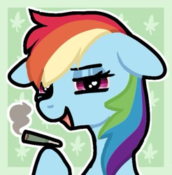 Size: 471x479 | Tagged: safe, artist:twilypie, rainbow dash, pegasus, pony, g4, blunt, bust, drug use, drugs, female, floppy ears, heart, heart eyes, lidded eyes, looking at you, mare, marijuana, marijuana leaf, open mouth, open smile, outline, passepartout, smiling, smiling at you, solo, wingding eyes