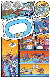 Size: 1668x2610 | Tagged: safe, idw, official comic, izzy moonbow, sunny starscout, tracy tailspin, earth pony, pegasnail, pegasus, pony, snail, unicorn, g5, kenbucky roller derby #4, my little pony: kenbucky roller derby, my little pony: tell your tale, official, spoiler:comic, spoiler:g5, spoiler:g5comic, cropped, eyelashes, female, helmet, horn, male, mare, no eyelashes, roller derby, roller skates, skates, stallion, unnamed character, unnamed pony, unshorn fetlocks