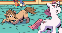 Size: 742x402 | Tagged: safe, idw, official comic, earth pony, pony, unicorn, g5, kenbucky roller derby #4, my little pony: kenbucky roller derby, my little pony: tell your tale, official, spoiler:comic, spoiler:g5, spoiler:g5comic, cropped, female, horn, male, mare, stallion, unnamed character, unnamed pony