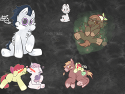 Size: 2160x1620 | Tagged: safe, artist:felixmcfurry, apple bloom, big macintosh, button mash, rumble, sweetie belle, earth pony, pegasus, unicorn, g4, 2d, :/, :p, art dump, blank flank, blushing, boop, chest fluff, colt, desaturated, digital art, exclamation point, female, feral, filly, foal, foal romance, horn, interrobang, juice, juice box, lesbian, lying down, male, no eyes, nom, on back, question mark, raised hoof, ship:sweetiebloom, shipping, short tail, sketch, sketch dump, tail, text, tongue out, young