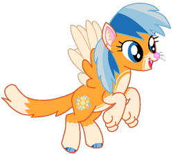 Size: 717x648 | Tagged: safe, artist:ncolque, oc, oc only, oc:sunlight mist, pegasus, pony, flying, hybrid pony, pegasus cat, simple background, smiling, solo, transparent background
