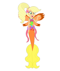 Size: 680x797 | Tagged: safe, artist:selenaede, artist:user15432, applejack, fairy, mermaid, equestria girls, g4, alternate hairstyle, base used, clothes, crossover, cutie mark on human, fairy wings, fairyized, fins, fish tail, flower, flower in hair, mermaid fairy, mermaid tail, mermaidix, mermaidized, mermay, open mouth, open smile, orange wings, ponied up, ponytail, simple background, smiling, species swap, tail, transparent background, wings, winx, winx club, winxified
