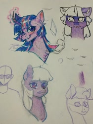 Size: 1542x2048 | Tagged: safe, artist:chacarron, artist:tendocake, twilight sparkle, pony, unicorn, g4, bust, colored sketch, curved horn, female, horn, magic, mare, sketch, sketch dump, solo, traditional art