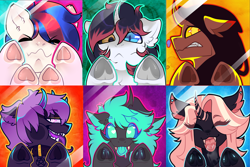 Size: 6000x4000 | Tagged: safe, artist:minty--fresh, part of a set, oc, oc only, oc:flavis, oc:minty fresh, oc:ocean bird, oc:pepper fresh, oc:shade, alicorn, changeling, pegasus, pony, angry, changeling oc, choker, cute, frog (hoof), licking, pfp, pressed against screen, profile picture, showing off, tongue out, underhoof, yellow changeling