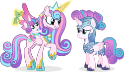 Size: 6935x4048 | Tagged: safe, artist:cirillaq, princess flurry heart, alicorn, pony, g4, adult flurry heart, armor, baby, baby flurry heart, baby pony, concave belly, crystal crown (object), female, flurry heart's crown, folded wings, height difference, helmet, magic, mare, older, older flurry heart, physique difference, raised hoof, self paradox, self ponidox, simple background, slender, thin, transparent background, unshorn fetlocks, vector, warrior flurry heart, wings