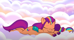 Size: 1095x601 | Tagged: safe, screencap, sunny starscout, pony, g5, my little pony: tell your tale, where the rainbows are made, cloud, cropped, smiling, solo