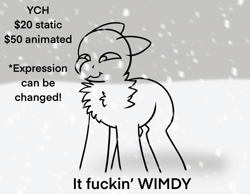 Size: 1348x1048 | Tagged: safe, artist:bluemoon, windy, oc, pony, g5, animated, blizzard, breeze, commission, gif, meme, snow, snowfall, solo, squint, winter, ych animation, ych example, your character here