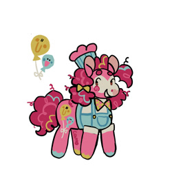 Size: 900x900 | Tagged: safe, artist:camo_ty, artist:camotty, part of a set, pinkie pie, earth pony, pony, g4, alternate accessories, alternate clothes, alternate cutie mark, alternate design, alternate hairstyle, alternate mane color, alternate tail color, bald face, beanbrows, blaze (coat marking), blushing, bow, bowtie, chef's hat, coat markings, colored eyebrows, colored hooves, colored muzzle, colored pinnae, curly mane, curly tail, dot eyes, eyebrows, facial markings, female, hair bow, hat, heart nose, hooves, long mane, long tail, looking back, mare, multicolored hooves, multicolored mane, multicolored tail, pigtails, pink coat, pink mane, pink tail, redesign, short, signature, simple background, smiling, solo, tail, tied mane, unshorn fetlocks, white background