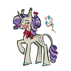 Size: 900x900 | Tagged: safe, artist:camo_ty, part of a set, rarity, pony, unicorn, g4, alternate accessories, alternate cutie mark, alternate design, alternate eye color, alternate hairstyle, alternate mane color, alternate tail color, alternate tailstyle, coat markings, colored hooves, colored horn, concave belly, curly mane, curly tail, dorsal stripe, dot eyes, eyelashes, facial markings, female, fetlock tuft, glasses, glasses chain, hair bun, horn, leonine tail, mare, multicolored mane, multicolored tail, neckerchief, no catchlights, pin, profile, purple mane, purple tail, raised hoof, rarity's glasses, red eyes, redesign, ringlets, shiny hooves, simple background, slender, smiling, solo, standing, star (coat marking), tail, thin, tied mane, unicorn horn, white background, white coat