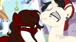 Size: 1237x692 | Tagged: safe, artist:dixieadopts, oc, oc only, oc:ace (dixieadopts), oc:red diamond (dixieadopts), pony, unicorn, base used, cheek squish, duo, duo male and female, female, horn, male, mare, squishy cheeks, stallion