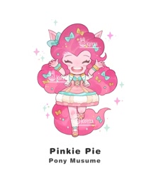 Size: 1232x1399 | Tagged: safe, artist:koyii-kong, pinkie pie, earth pony, anthro, bow, bowtie, clothes, cute, diapinkes, dress, female, hair bow, jacket, mare, name, open mouth, open smile, simple background, smiling, solo, watermark, white background