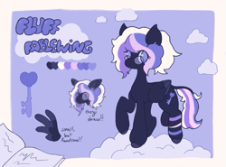 Size: 885x655 | Tagged: safe, artist:nebuleii, oc, oc only, oc:fluff fablewing, pegasus, pony, cloud, color palette, nonbinary, pegasus oc, reference sheet, solo, standing