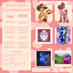 Size: 3508x3508 | Tagged: safe, artist:strawberrywolv, advertisement, commission, commission info, furry