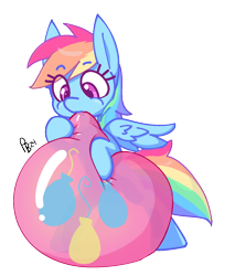 Size: 1286x1506 | Tagged: safe, artist:ponballoon, rainbow dash, pegasus, pony, g4, balloon, bipedal, blowing, blowing up balloons, cutie mark, female, holding, inflating, mare, pastel, pinkie pie's cutie mark, puffy cheeks, simple background, solo, squeeze, that pony sure does love balloons, transparent background