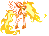 Size: 208x154 | Tagged: safe, artist:jaye, daybreaker, alicorn, pony, animated, desktop ponies, female, mane of fire, mare, pixel art, simple background, solo, sprite, standing, tail, tail of fire, transparent background