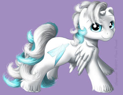 Size: 400x309 | Tagged: safe, artist:flyingpony, oc, oc only, oc:iceberg (flyingpony), alicorn, pony, fanfic:worlds apart, g1, colt, foal, lavender background, looking at you, male, male alicorn, male alicorn oc, simple background, solo