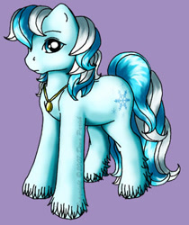 Size: 308x366 | Tagged: safe, artist:flyingpony, oc, oc only, oc:blizzard (flyingpony), earth pony, pony, fanfic:worlds apart, g1, jewelry, lavender background, male, necklace, simple background, solo, stallion, unshorn fetlocks