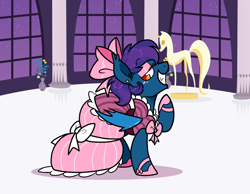 Size: 1624x1260 | Tagged: safe, artist:paperbagpony, oc, oc:stardust(cosmiceclipse), bow, clothes, dress, gala dress, hair bow