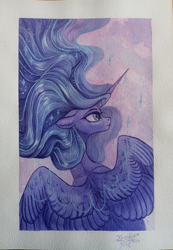 Size: 2767x4000 | Tagged: safe, artist:jsunlight, princess luna, alicorn, pony, solo, traditional art, watercolor painting