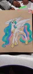 Size: 1816x4032 | Tagged: safe, artist:novadoesarts, princess celestia, alicorn, pony, g4, concave belly, irl, photo, prismacolors, slender, solo, tall, thin, traditional art