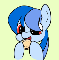 Size: 1018x1032 | Tagged: safe, artist:migesanwu, oc, oc only, oc:cloud crystal, pony, bust, cake, cute, eating, female, food, portrait, simple background, solo