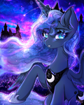 Size: 576x720 | Tagged: safe, artist:natures_love, princess luna, alicorn, pony, g4, blue eyes, crown, female, hoof shoes, jewelry, mare, night, peytral, princess shoes, raised hoof, regalia, solo, teeth