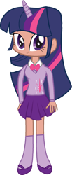 Size: 805x1957 | Tagged: safe, twilight sparkle, human, g4, bowtie, clothes, cute, female, horn, horned humanization, humanized, shoes, simple background, skirt, socks, solo, sweater, sweater vest, tan skin, transparent background, twiabetes