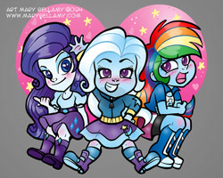 Size: 750x600 | Tagged: safe, artist:marybellamy, rainbow dash, rarity, trixie, equestria girls, g4, chibi, heart, sparkle, trio, zorilita