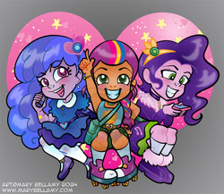 Size: 693x601 | Tagged: safe, artist:marybellamy, izzy moonbow, pipp petals, sunny starscout, human, equestria girls, g4, g5, my little pony: a new generation, chibi, equestria girls-ified, female, g5 to equestria girls, g5 to g4, generation leap, heart, sparkles, trio, trio female