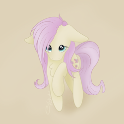 Size: 3996x4000 | Tagged: safe, artist:tkshoelace, fluttershy, pegasus, pony, chest fluff, hidden wings, looking at you, raised leg, simple background, solo