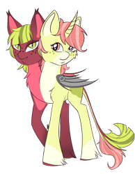 Size: 2727x3508 | Tagged: safe, artist:sugar lollipop, oc, oc only, bat pony, pegasus, unicorn, adoptable, amputee, artificial wings, augmented, bat wings, conjoined, conjoined twins, horn, multiple heads, paypal, pegasus oc, prosthetic limb, prosthetic wing, prosthetics, selling, two heads, ufo, unicorn oc, wings