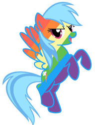 Size: 640x838 | Tagged: safe, artist:mayako_swan2308, edit, rainbow dash, pegasus, pony, g4, blue hair, female, flying, open mouth, palette swap, rainbow fur, recolor, reverse colors, simple background, solo, white background