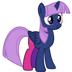 Size: 640x640 | Tagged: safe, artist:mayako_swan2308, edit, twilight sparkle, alicorn, pony, g4, female, palette swap, recolor, reverse colors, simple background, smiling, solo, twilight sparkle (alicorn), white background