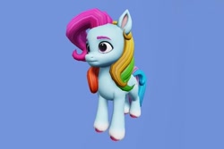 Size: 616x411 | Tagged: safe, artist:comfortable_study796, rainbow dash (g3), earth pony, pony, g3, g5, 3d, blue background, coat markings, colored hooves, female, g3 to g5, generation leap, neutral expression, simple background, socks (coat markings), solo
