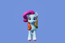 Size: 640x427 | Tagged: safe, artist:comfortable_study796, rainbow dash (g3), earth pony, pony, g3, g5, 3d, blue background, coat markings, colored hooves, female, g3 to g5, generation leap, neutral expression, simple background, socks (coat markings), solo