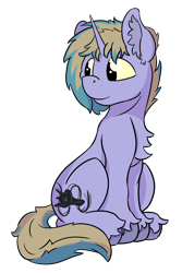 Size: 1200x1800 | Tagged: safe, artist:dsksh, oc, oc only, pony, unicorn, chest fluff, ear fluff, horn, looking at someone, male, simple background, sitting, solo, stallion, tail, transparent background, two toned mane, two toned tail, unicorn oc, unshorn fetlocks