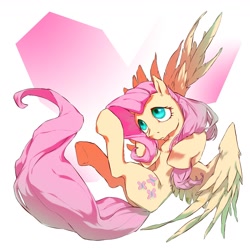 Size: 1300x1300 | Tagged: safe, artist:echoes580, fluttershy, pegasus, pony, female, heart, heart background, mare, solo, spread wings, wings