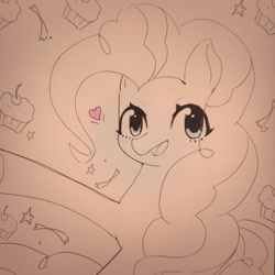 Size: 3197x3198 | Tagged: safe, artist:37240622, pinkie pie, earth pony, pony, female, mare, open mouth, open smile, sketch, smiling, solo