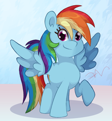 Size: 1200x1300 | Tagged: safe, artist:swasfews, rainbow dash, pegasus, looking at you, simple background, solo, spread wings, wings