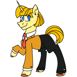 Size: 1080x1080 | Tagged: safe, artist:fuckomcfuck, artist:icicle-niceicle-1517, color edit, edit, oc, oc only, oc:tippy toes, pony, unicorn, business suit, businessmare, clothes, collaboration, colored, female, horn, mare, necktie, pants, raised hoof, shirt, simple background, solo, suit, transparent background, unshorn fetlocks, vest