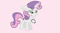Size: 600x338 | Tagged: safe, artist:sweetsterty, sweetie belle, pony, unicorn, animated, blushing, colt, cute, diasweetes, eye shimmer, foal, gif, hand, heart, heart eyes, horn, male, petting, pink background, rule 63, silver bell, simple background, wingding eyes